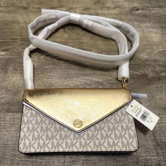 Michael Kors Jet Set Travel Flap Clutch Crossbody Bag - Pale Gold *NWT* - Picture 5 of 10